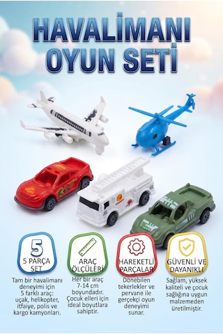 5 Li Havalimanı Ve Acil Durum Seti 7-14 Cm Çek Bırak Eğitici Ve Eğlenceli Çocuk Oyuncak Seti