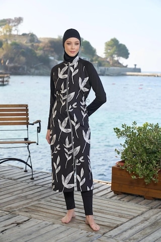 Estiva 25980 Siyah Dijital Desenli Tam Boy Lycralı Tesettür Mayo