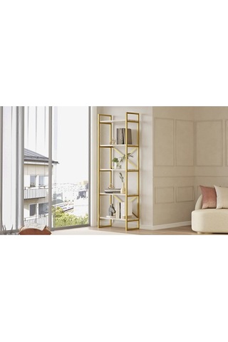 Atlantis 175cm Gold Metal Kitaplık 5 Raflı Mermer Desen Atl3-ge Efes