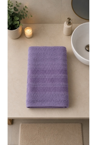 Pamuklu Saç Havlusu 50x90 Ve Banyo Havlusu 90x150 Yumuşak Dokulu Emici Saç Vebanyo Havlusu Mor
