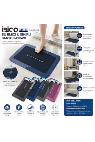 Dikdörtgen 38x58cm Su Emici - Sihirli Banyo Paspası Elastik 5523 -