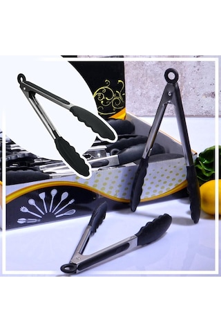 3b Trend Metal Kızartma Maşası Silikon Uçlu Maşa Siyah Renk