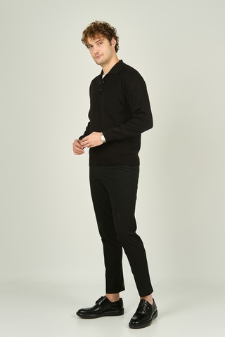 Ateş Triko Erkek Polo Yaka Düğmeli Yün Kazak 6091023 Siyah Siyah