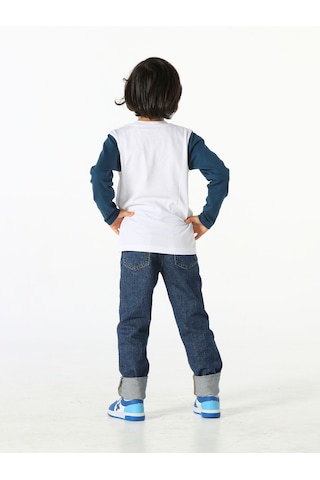 Casabony Korsan Denim Pantolon + T-Shirt Takım-Indigo - Beyaz İndigo - Beyaz