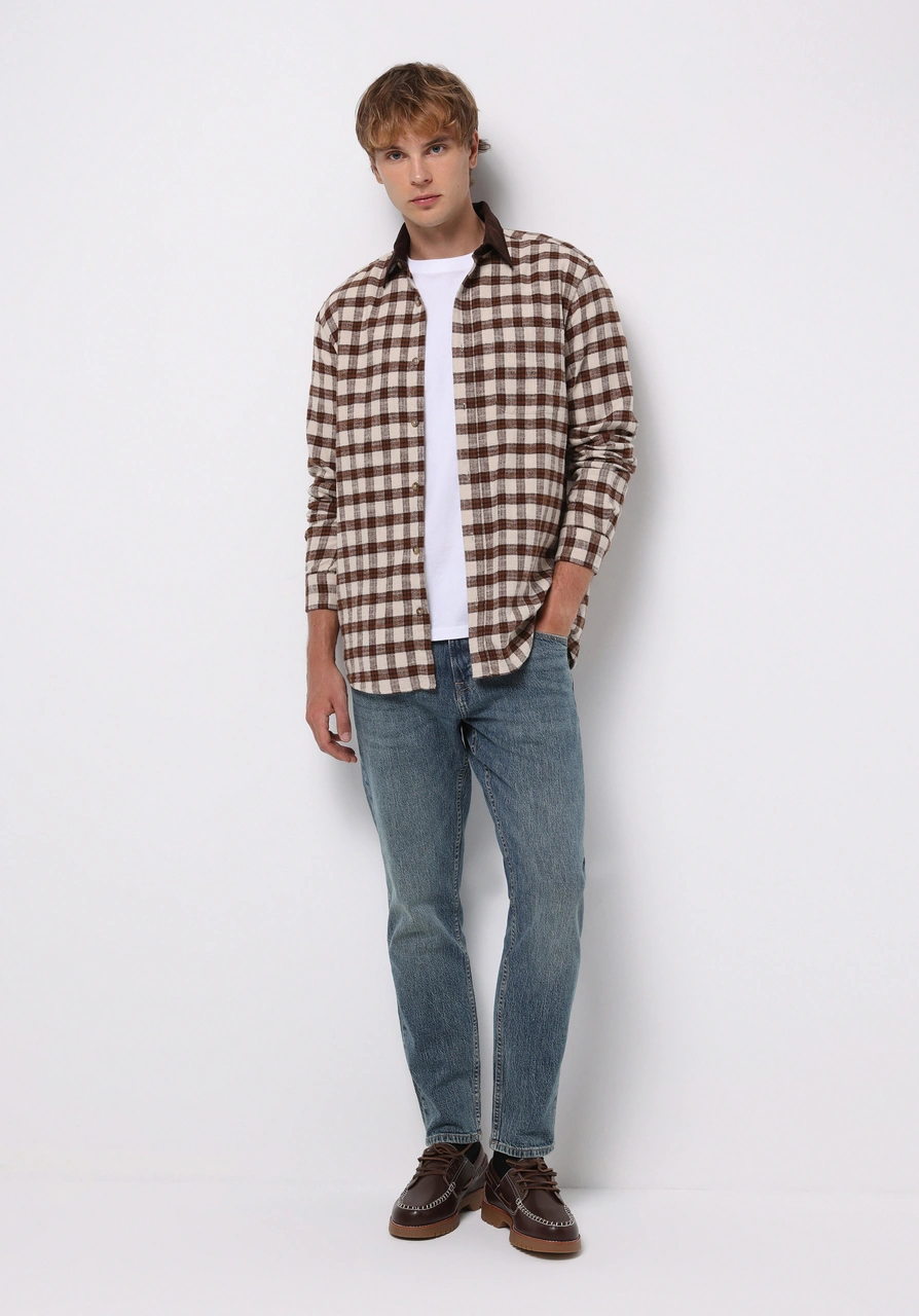 Colin's Colins Comfort Fit Shirt Neck Kareli Erkek Kahverengi Uzun Kol Gömlek Cl1077329 Q1.v2 Brw Kahverengi