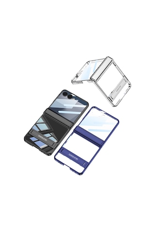 Samsung Galaxy Uyumlu Z Flip 7 Kılıf Kamera Korumalı Şeffaf Tasarımlı Standlı Kapak Lacivert