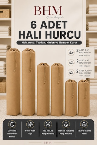 6 Adet Halı Hurcu Seti Büzgülü Halı Saklama Çantası Toz Ve Neme Karşı Koruyucu Bej