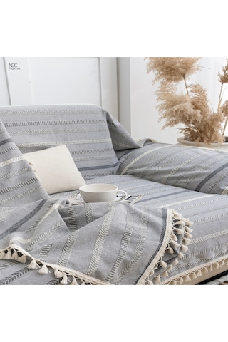 Dnc Home Tekstil Jakarlı Keten Gri Koltuk Örtüsü 170 X 220 Antrasit - Gri