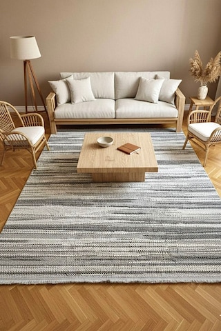 Leiva Home Monaco 0038 Krem Gri Bohem Sisal Bukle Yumuşak Özel Kesim Salon Koridor Mutfak Yolluk Saçaklı Halı 0140-krem/gri/bej