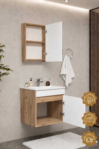 Teta Home Tokyo 55 Cm Mdf Banyo Dolabı Seti Atlantik Çam - Beyaz