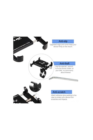 Dianziye Alüminyum Bisiklet Telefon Tutucu - 3.5-6.2 İnç Telefonlar İçin Ayarlanabilir, Hafif Ve Dayanıklı, Siyah Siyah