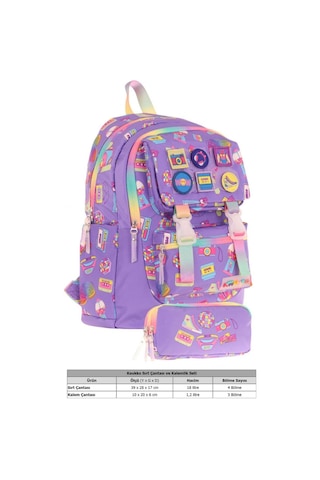 Kaukko Armalı Hobi Desenli Okul Çantası + Kalemlik Seti L5238+l8238 Kız Çocuk - Mor Mor