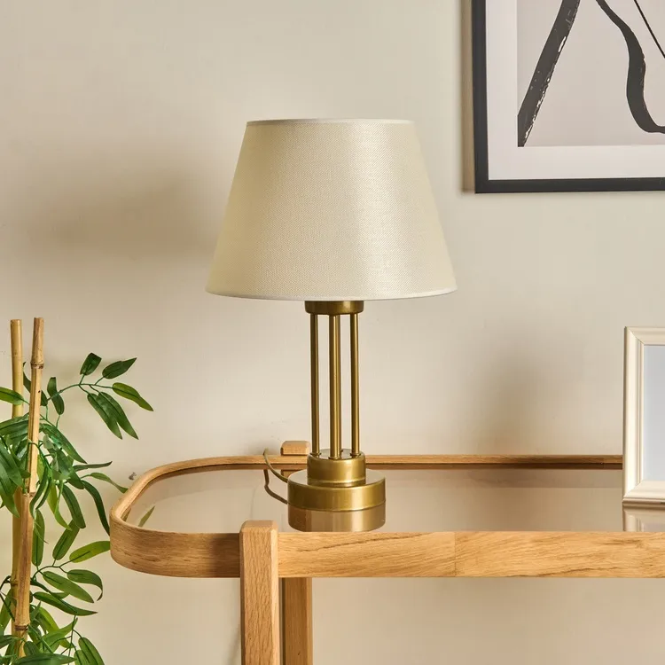 Kule Metal Abajur Eskitme Statik Boyalı Krem Rengi Şapkalı Açık Krem