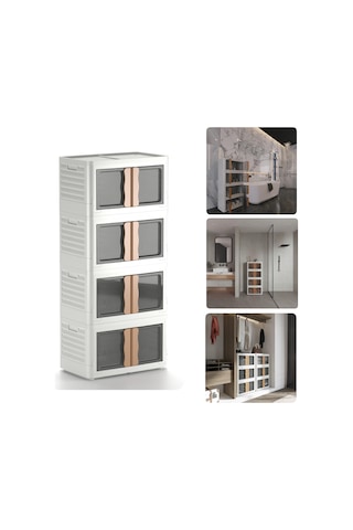 Hi-box 4'lü Katlanabilir Istiflenebilir Çok Amaçlı Eşya Dolabı Krem