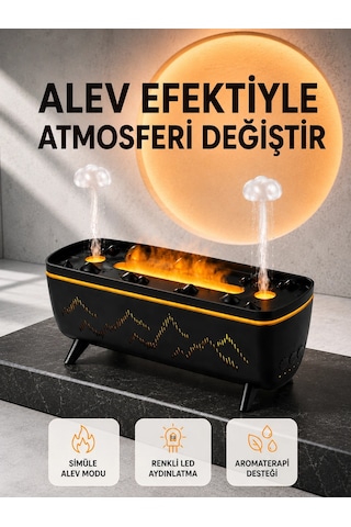 Alev Efektli Hava Nemlendirici 280 Ml Esansiyel Yağ Uyumlu Jöle Yağmur Efektli Difüzör