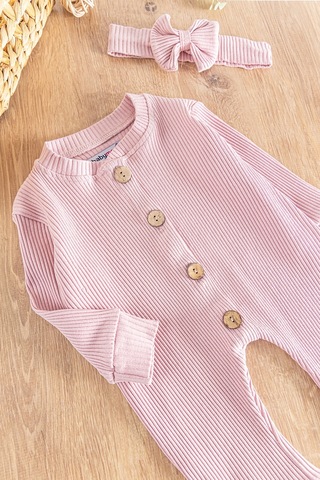 Önden Düğmeli Bandanalı Kız Bebek Tulum 001