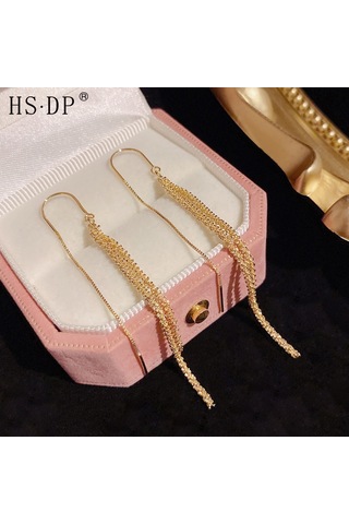 Wezone 2022 Yazın Yeni Stili Zırhlı Uzun Pırlanta Tassel Küpe Kadın İçin Zeki Ve İnce Görünüm Sağlar Gerçek Altın Kaplama - Altın Gold