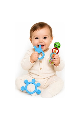 3lü Çıngıraklı Diş Kaşıyıcı Set Mavi