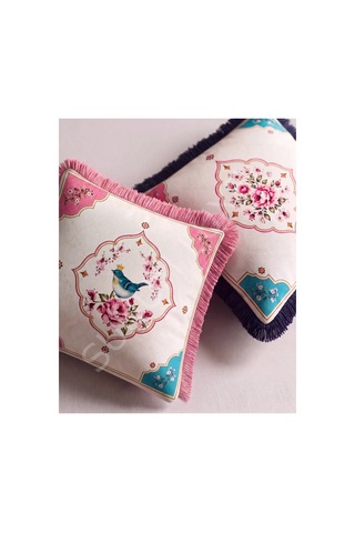 Kuş Ve Çiçek Desenli 4 Lü Saçaklı Kırlent Kılıfı 45 x 45