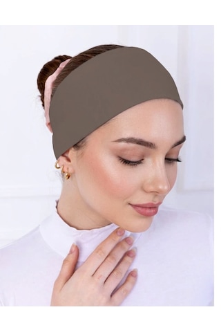 Alivascarf Kaymayan Silikonlu Bandana Bone Siyah - Kadın Tesettür Dikişsiz Kaymaz Geçme - Sportif Saç Bandı Sütlü Kahverengi