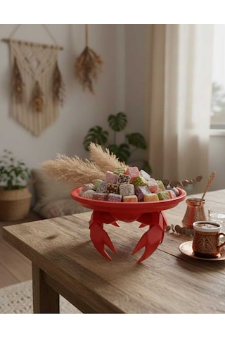 Dekoratif Yengeç Figürü Kırmızı Pratik Ev Gereçleri Sunum Tabak 16 X 16 Cm