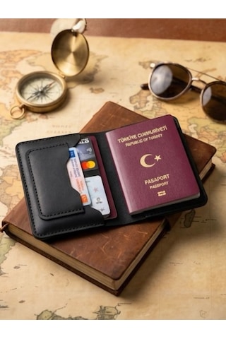 Parla Leather Pasaport Cüzdanı Kılıfı Kişiye Özel V3 Hakiki Gerçek Deri Kılıf Kadın Erkek SİYAH