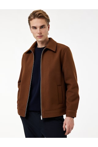 Koton Regular Fit Cepli Gömlek Yaka Fermuarlı Kaşe Ceket Kahverengi 6wam20057hk