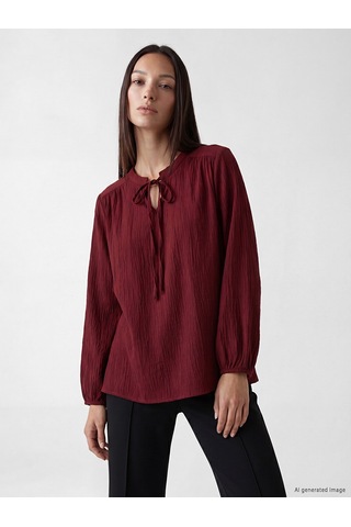 Lcw Everyday Bordo Bağlamalı Yaka Büzgülü Dokulu Bluz