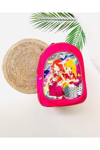 Kız Çocuk Fermuarlı Çizgi Karakter Baskılı Pembe Okul Çantası - Sırt Çantası-9654 Pembe