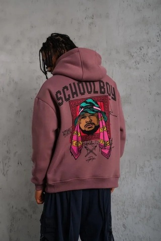 Veraura Lifestyle Erkek School Boy Baskılı Kapüşonlu Sweat - Gül Kurusu Gülkurusu