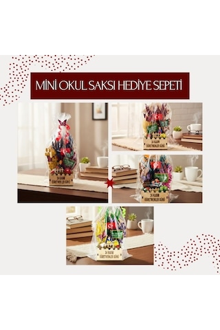 Özel Üretim Mini Okul Saksı Hediye Sepeti - Öğretmenler Günü Hediyesi Kutlama Özel Gün Sürprizler