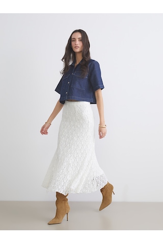 Lcw Vision Beyaz Beli Lastikli Ajurlu Kroşe Etek