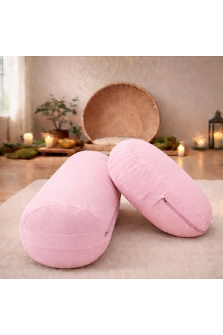 Yuvarlak Zafu Meditasyon Minderi & Bolster Minderi İkili Yoga Meditasyon Minder Seti Açık Pembe