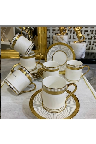 Muba Consept Kaitlyn 6 Kişilik Porselen Kahve Fincan Takımı 90 Cc Beyaz Gold