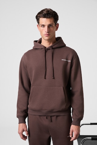 Grimelange Scarn Erkek Pamuklu İçi Polarlı Nakışlı Kapüşonlu Relaxed Kahverengi Sweatshirt