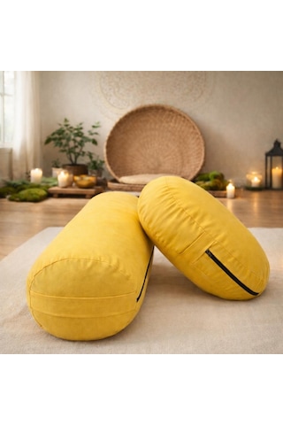 Yuvarlak Zafu Meditasyon Minderi & Bolster Minderi İkili Yoga Meditasyon Minder Seti Sarı