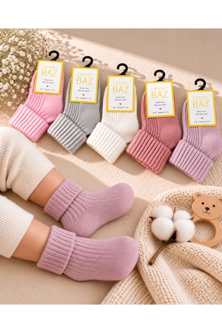 Baz Export 5'li Bebe Kıvrık Çorap Pembe