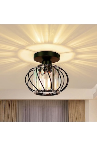 Neevoyu Kara Metal Ve Kristal Yüzeyli Modern Antik Tavan Lambası - Yarı Gömülü, 60w Maksimum, E26/e27 Uyumlu, Zirve Dekorasyon Için Siyah