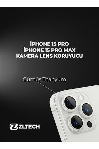 İphone 15pro/15promax Uyumlu Kamera Lens Koruyucu Titanyum - Gümüş