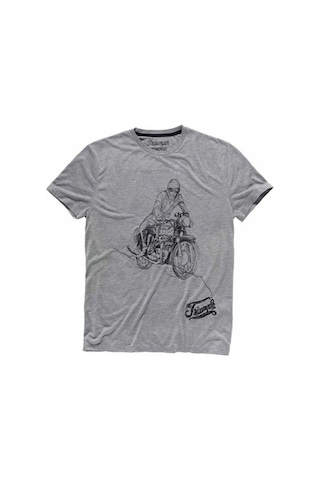 Triumph Tom Motor Resmi Baskılı Bisiklet Yaka Gri Tshirt