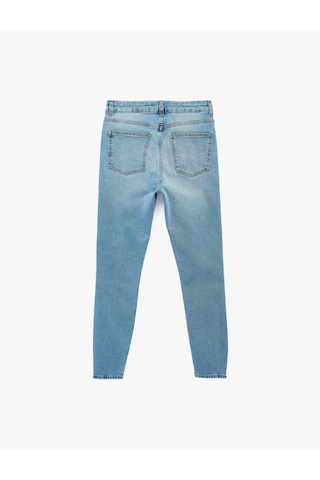 Koton Yüksek Bel Pamuklu Düğmeli Dar Paça Skinny Denim Pantolon - Skinny Push Up Fit Jean Açık İndigo 6sal40192md