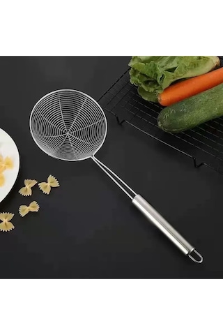 Rocco Paslanmaz Çelik Büyük Boy Kızartma Yağ Kevgir Süzgeci Çelik Tel Kepçe Süzgeç 15 Cm Çelik