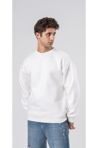 Coal City Erkek Regular Fit Organik Pamuklu 3 İp Şardonlu O Yaka Siyah Sweatshirt Ekru