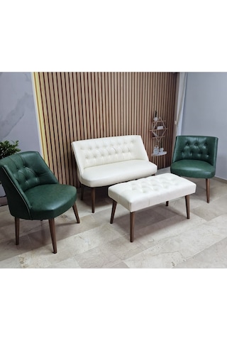Azra Mobilya Deri Çay Seti Koltuk Takımı+puf Oturma Grubu Cafe Mobilya Ofis-büro Mobilya Balkon Mobilya Krem-yeşil