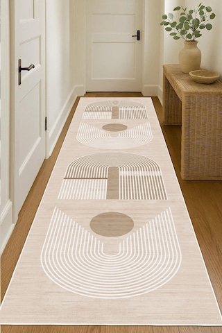 Dijital Baskılı Modern Desen Dekoratif Kaymaz Taban Yıkanabilir Yolluk Antre Hol Halısı Salon Halısı Krem