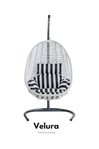 Cosmo Bahçe Salıncağı - Beyaz Rattan Zebra Minder Beyaz
