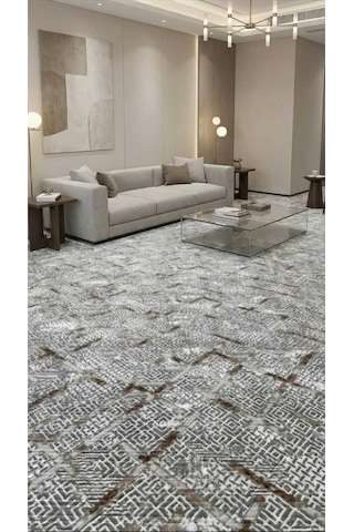 Nesrin Jel Taban Kaymaz Modern Gri Kahverengi Desenli Güzel Salon Kesme Hali Yolluk