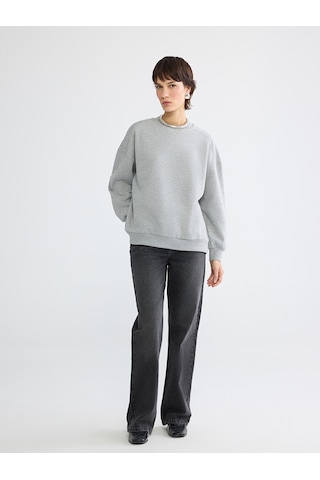 Lcw Vision Gri Bisiklet Yaka Oversize Kadın Kalın Sweatshirt