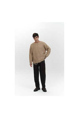 Vincent Yırtık Detay Vizon Erkek Triko Kazak Vizon