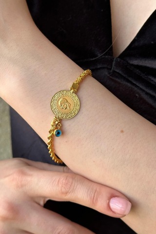 Zümrüt Sarraf 14 Ayar Altın Halat Zincirli Çeyrekli Bileklik Sarı Altın